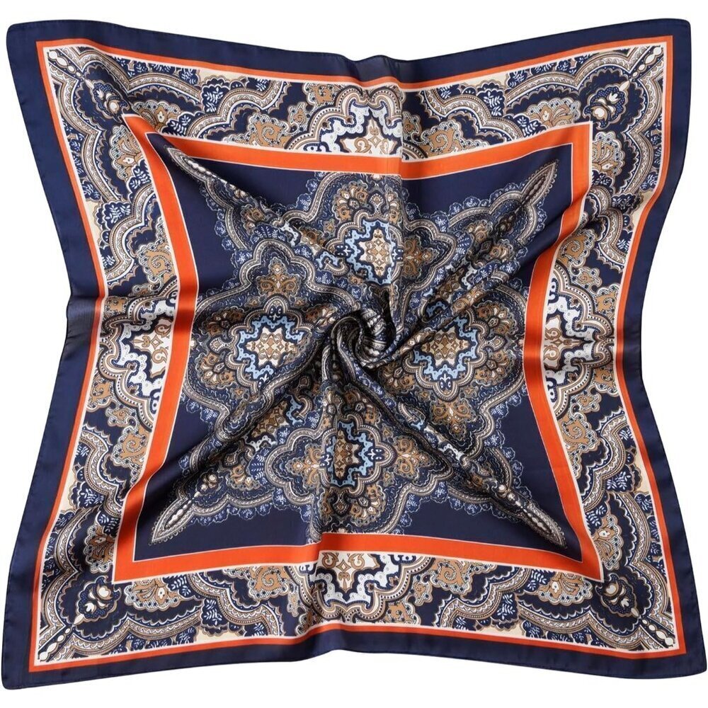 Women Frame Paisley Headscarf Satin Bandana Pattern Polyester Breathable Scarves